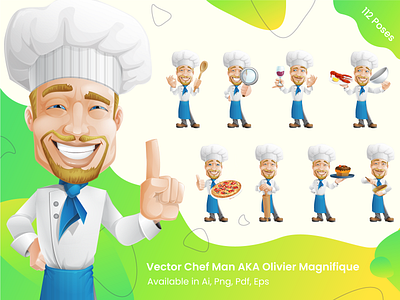 Vector Cartoon Chef Character - 112 Poses Set