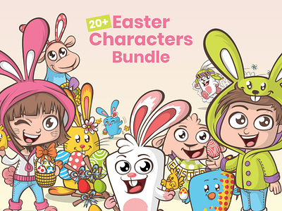 Easter Cartoon Character Illustrations Bundle