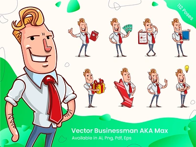 Vector Businessman Cartoon Illustration Set bundle business businessman cartoon cartoon character cartoon illustration color colorful design flat graphic hand drawn illustration man man cartoon man illustration modern pack set vector