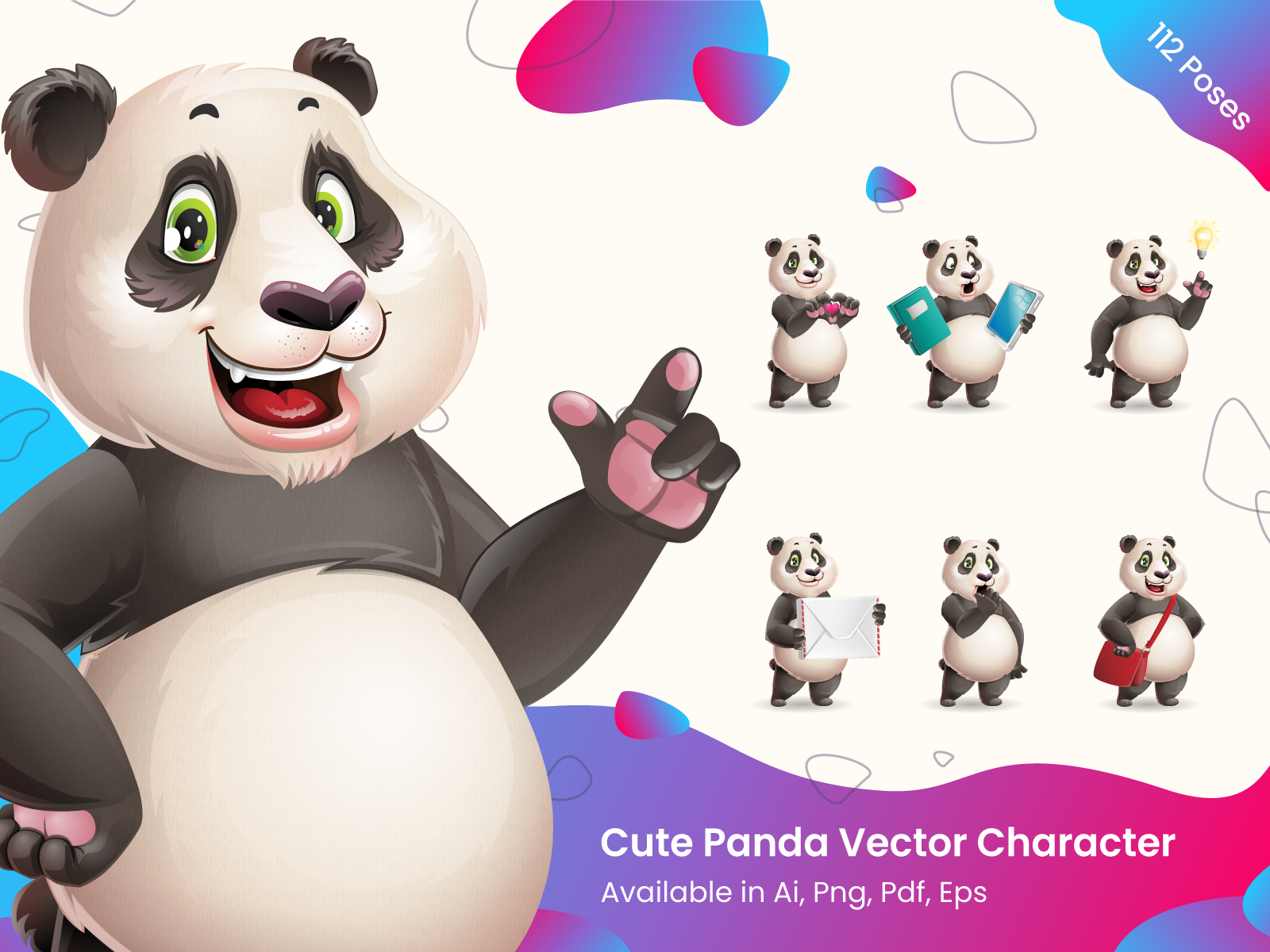 Panda Cartoon Character Illustration Set by GraphicMama on Dribbble