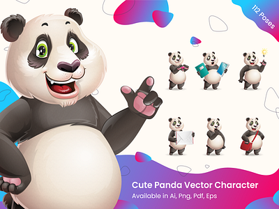 Panda Cartoon Character Illustration Set