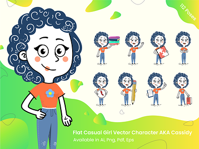 Flat Hand-Drawn Casual Girl Character Design Set