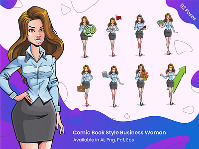 112 Poses Comic Book Style Woman Set