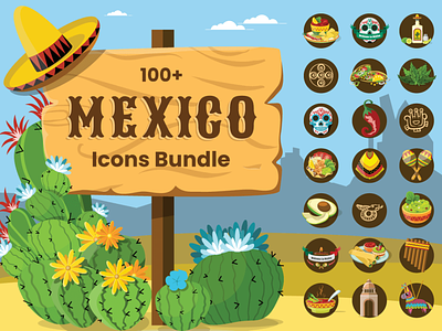 100+ Mexico Icons Mega Bundle cartoon collection colorful design food icon icon design icon set icons icons pack icons set illustration latino mexican mexican art mexican food mexico set south america vector