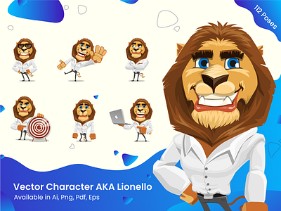 Business Lion Cartoon Character - 112 Poses Set