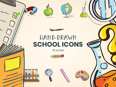 Hand Drawn School Icons Set cartoon collection concept design education elements graphic icon icon set illustration item modern school set teaching vector