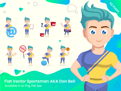 Flat Sport Character Set - Don Bell art athlete athletic cartoon character concept fitness flat illustration mascot minimalist set sport sports design trainer training vector