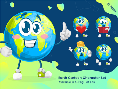 Earth Cartoon Character Set - Earth Day Illustrations blue cartoon cartoon illustration character climate change cute illustration earth earth day earthday eco ecological ecology graphic green illustration illustration design mascot planet planet earth set