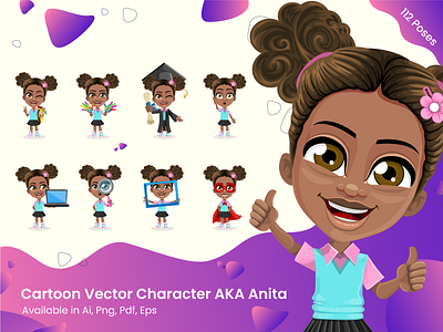 Cartoon African-American Kid Character Graphics african african american american cartoon character character design child clipart collection design female girl graphic illustration image kid little set vector