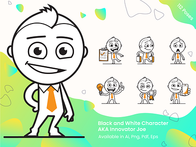 Black and White Character Illustrations - Stickman in 112 Poses black black and white business bw cartoon character clean corporate design funny graphic illustration minimalism minimalist orange outline simple stickman vector white