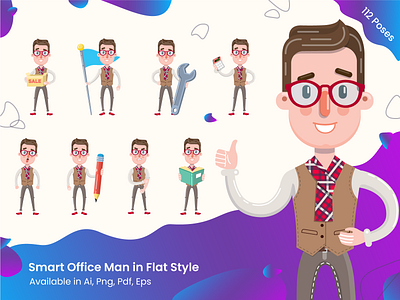 Flat Office Man Cartoon Character Set - 112 Graphics