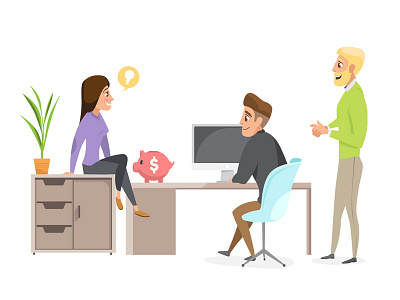 Good time in the office - illustration business cartoon character communication frenchlike illustration pastel simple vector work