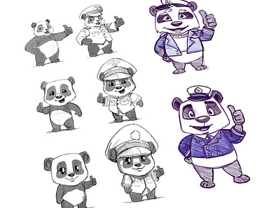 Panda cartoon character concept sketches captain cartoon character children friendly illustration panda positive thumbsup