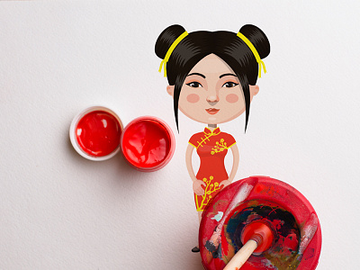 Chinese girl flat cartoon character bright chinese flat illustration simple traditional vector woman