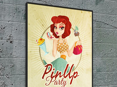Pinup girl vintage cartoon character on poster cartoon character cofeeshop feminine girl pinup poster prin vector vintage woman