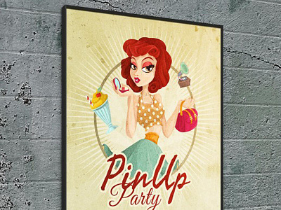 Pinup girl vintage cartoon character on poster