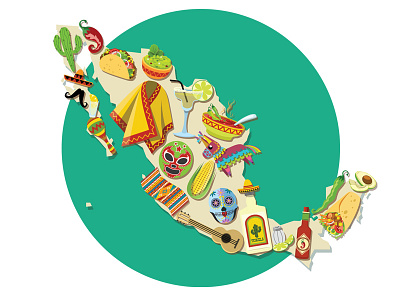 Culture of Mexico - colorful illustration colorful culture food fresh graphic icon illustration map mexico music vector
