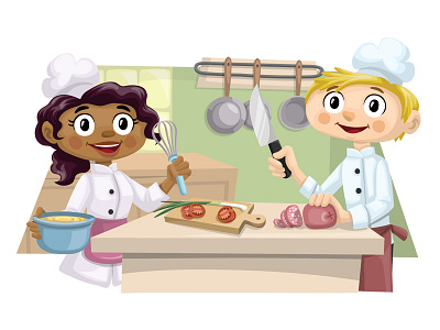 Chefs in the kitchen - character design illustration chef colorful cooking illustration kitchen positive restaurant smile vector