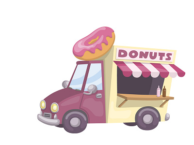 Doughnut Truck Vector Illustration cartoon colorful donut doughnut flat fresh fun illustration van vector vehicle