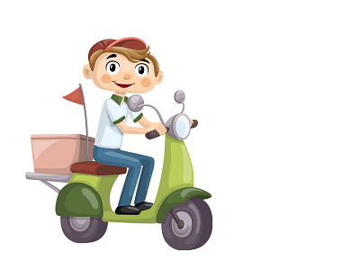 Food delivery guy - cartoon character boy cartoon character delivering design driving food guy illustration scooter vector