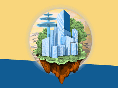 Space city city cityscape float flying future graphic illustration planet skyscraper space vector