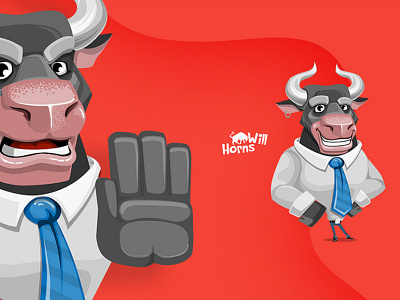 Will Horns - Bull Cartoon Character bull cartoon character design expression flat illustration smile vector