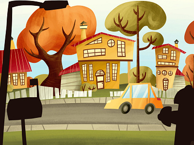 Autumn in town animation autumn cartoon colorful design geometric illustration town