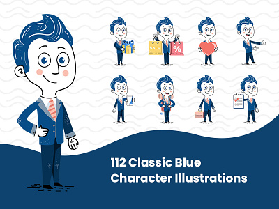 112 Classic Blue Character Illustrations