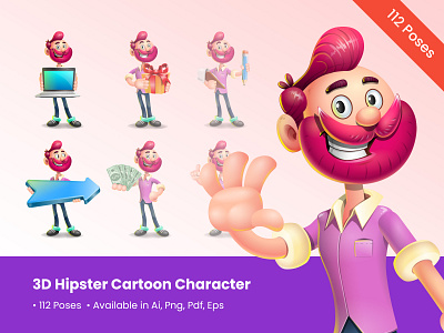 3D Hipster Cartoon Character Design 3d ai art cartoon character character design colorful design graphic illustration illustrator vector