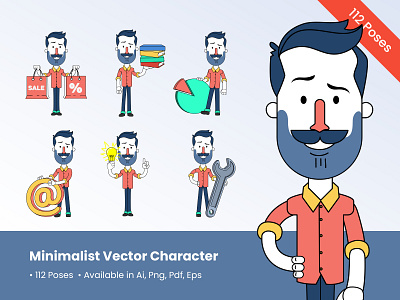 Minimalist Man Vector Character Design in 112 Poses art cartoon character character design colorful concept design flat graphic illustration minimalist vector