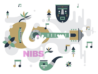 Nibs van der Spuy - Musician africa earth flowers guitar hut music pipe smoke trees vector