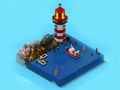 Lighthouse and trawler