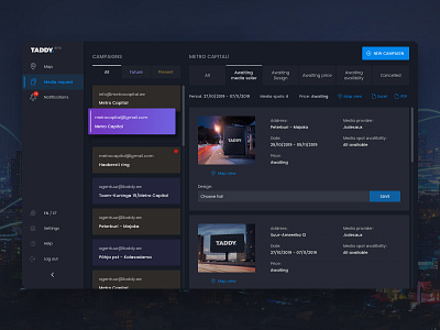 Outdoor Media Analytics Platform - TADDY dark dark app dark mode dark theme dark ui dashboard outdoor outdoor advertising outdoor media product design taddy ui user interface ux