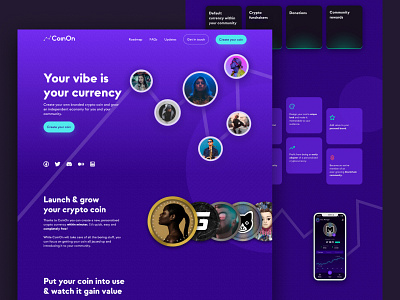 Cryptocurrency creator website blockchain branding coin creator crypto cryptocurrency dark theme design fin tech finance graphic design influencer marketing money product design startup ui ux webdesign website