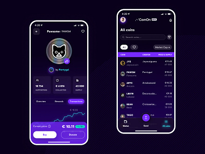 Social tokens app blockchain branding coin creators crypto cryptocurrency dark theme design finance fintech illustration influencers list mobile profile socialtokens tokens ui ux