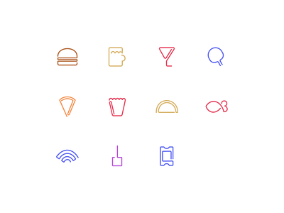 One Line Icons beer burger figma icons neon popcorn