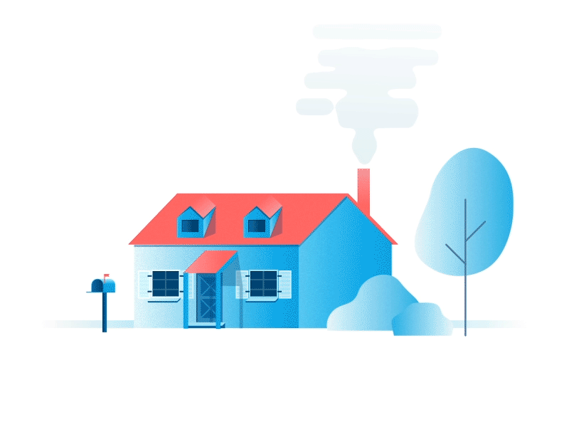 House blue chimney design gardient house illustration lights smoke