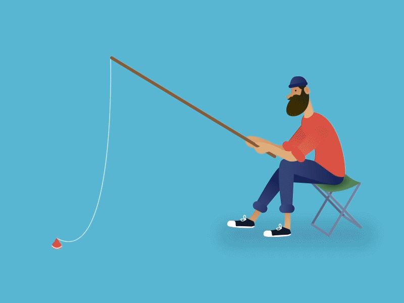 Fisherman beard character fisherman fishing rod gradient illustration man