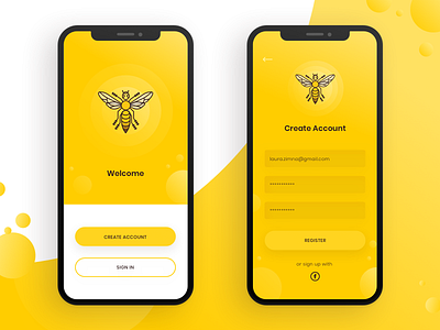 Sign up app bee design gradient iphone mobile registration sign up yelow