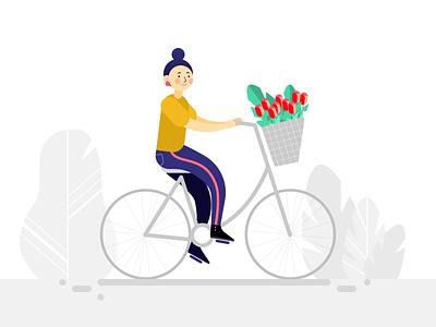 Girl on the bike bike character design flowers girl illustration nature plants