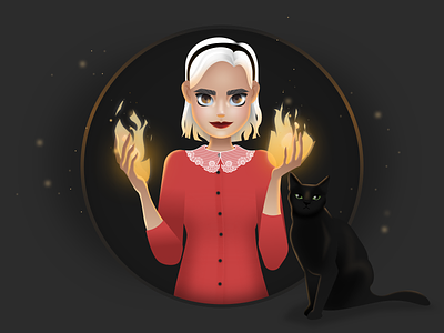 Sabrina cat character design fire gradient illustration vector witch