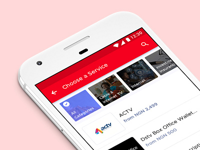 Choose a service android mobile app selection red