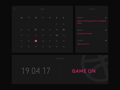 Hello Dribbble black and white ui calendar dark ui debut first shot hello dribbble planner ui