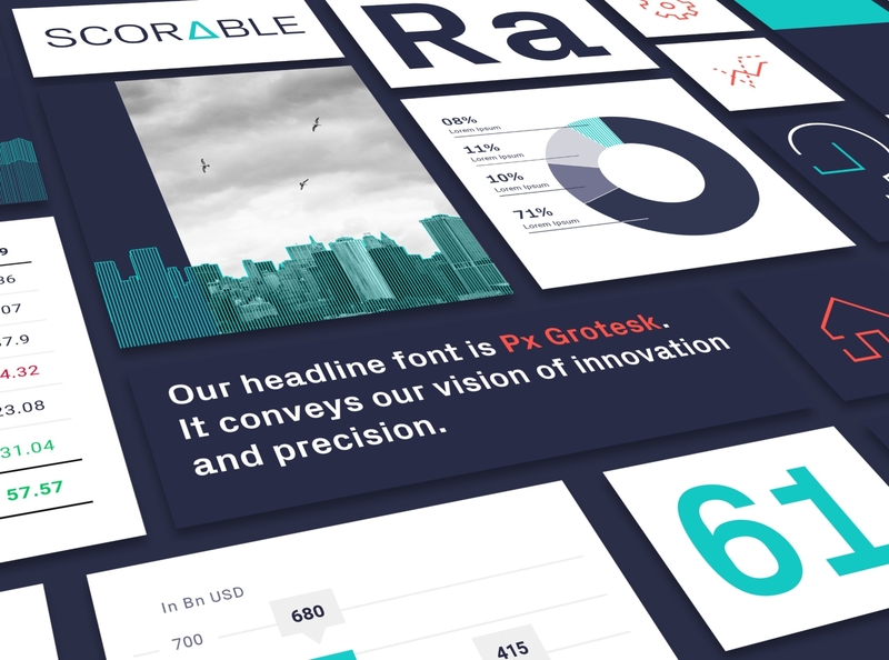 Scorable – Brand Guideline brand elements brand guideline brand identity branding charts colors corporate design design graphic design graphs logo mockup powerpoint styleguide typography