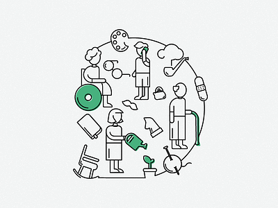Non-profit Illustration circle cute eldery green human illustration life minimal nonprofit people