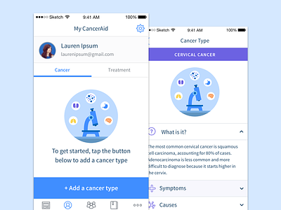 CancerAid - Cancer Profile app cancer carer clinician design illustration oncology ui