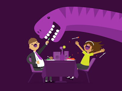 Dino Dinner 2d design dinner dinosaur funny illustration vector