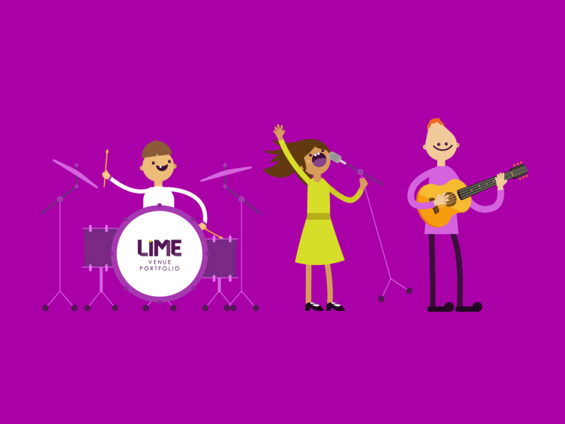 Animated Brand Band animation brand cartoon characters drums funny guitar instruments mic music singer vector