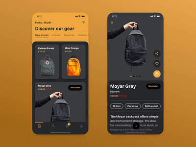 Ecommerce App | Dark Mode animation dark mode dark theme dark ui mobile app mobile ui