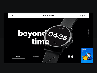 Skagen Redesign Promo banner clean color cool design header minimal design modern paralax promo skagen typography ui user inteface ux watch web web design